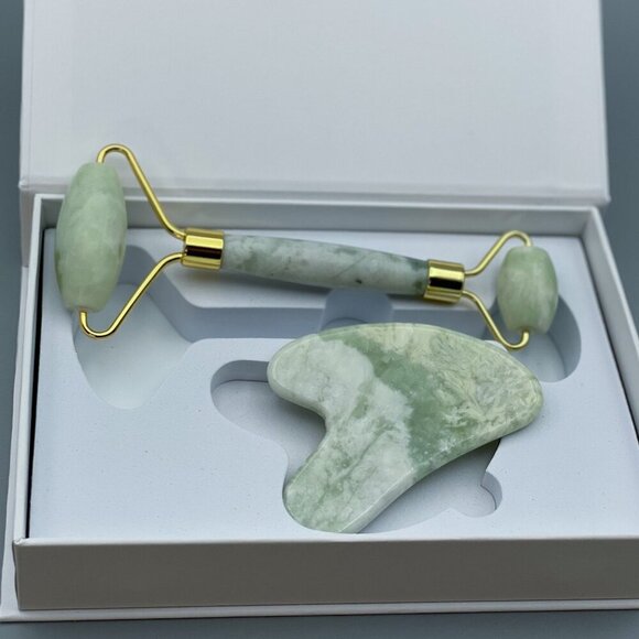 Jade Crystal Face Roller Facial Massager for Face, Eyes & Neck w Travel Pouch - Picture 1 of 8